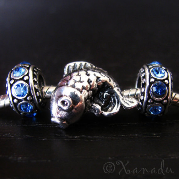 Asian Koi Fish Large Hole Rhinestone Beads For European Charm Bracelets