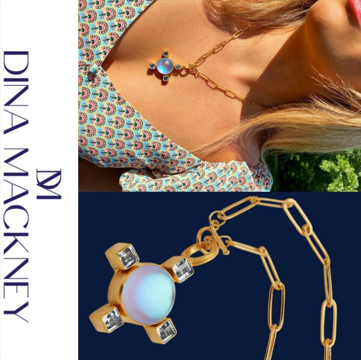 Dina Mackney Necklace Pendant 18K Gold Jewelry Luminite Blue Topaz Jewelry Gift
