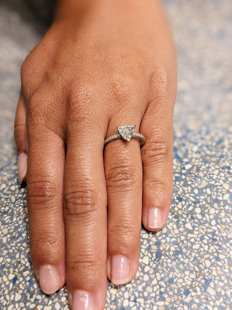 3.50Ct Trillion Cut Simulated Diamond Women Solitary Ring 14k White Gold Plated