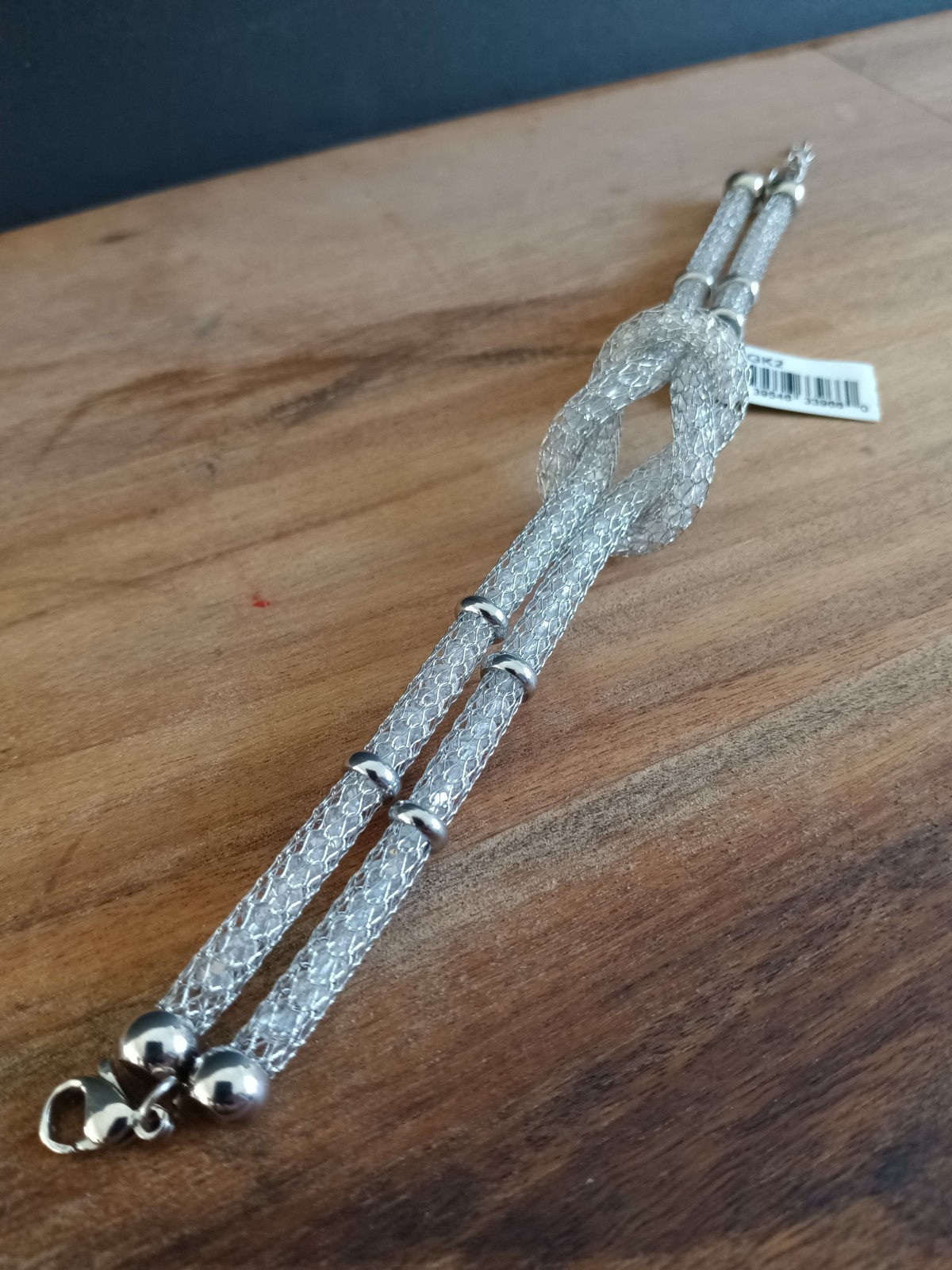 INOX Mesh Knot Bracelet Silver Tone Stainless Steel Modern Jewelry w/ Box NWT