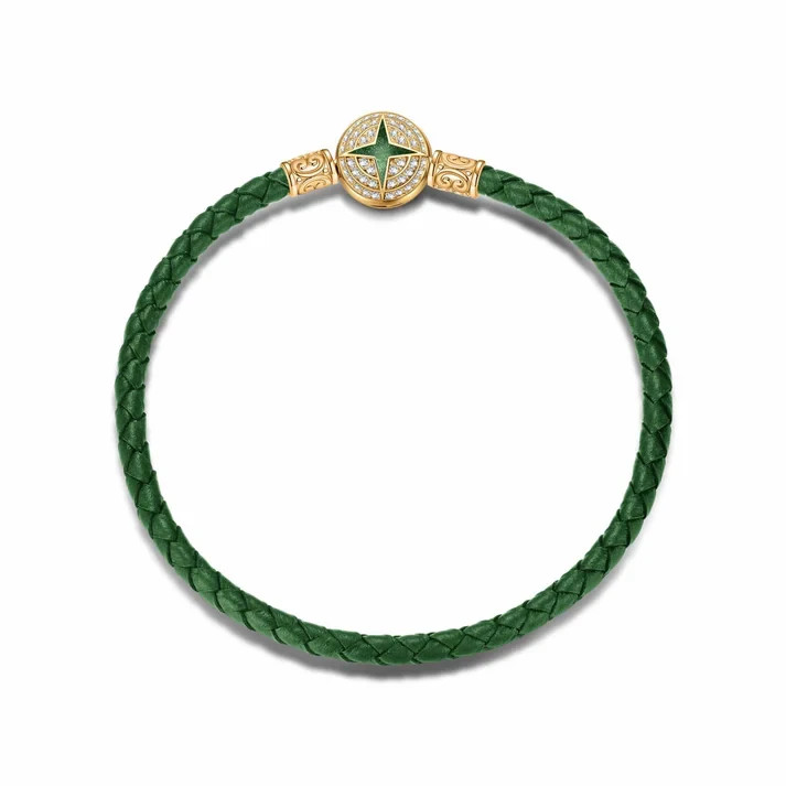 Green Leather Bracelet Tarnish-resistant Silver Bracelet 6.9in / 17.5cm
