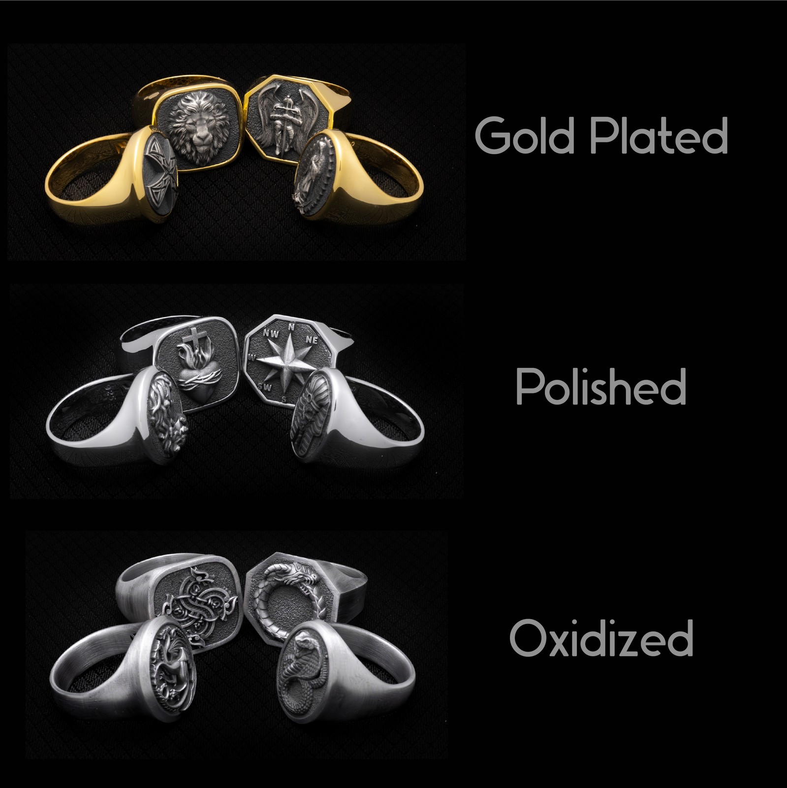 Athena Owl Silver Animal Signet Ring for Men in Oxidized Silver, Bird Ring