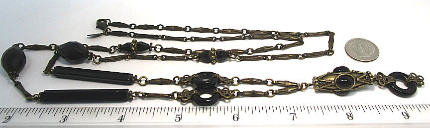 SWEET ROMANCE Pendant Necklace w Bronze Tone and Glass 36” long pendant: 2 1/2”