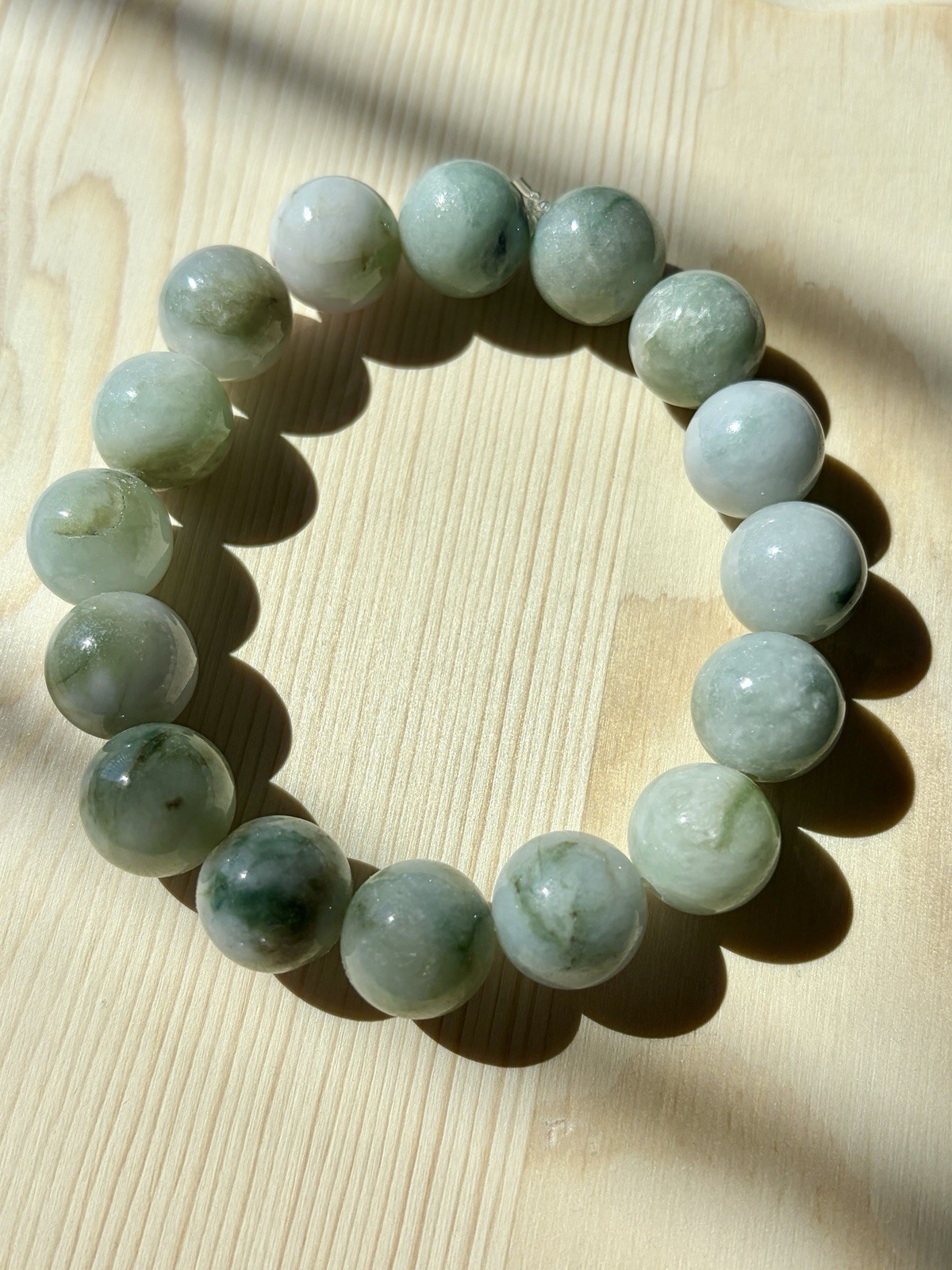 Natural Burmese Jadeite Jade Round Beads(13.7mm) Slip-On Beaded Bracelet