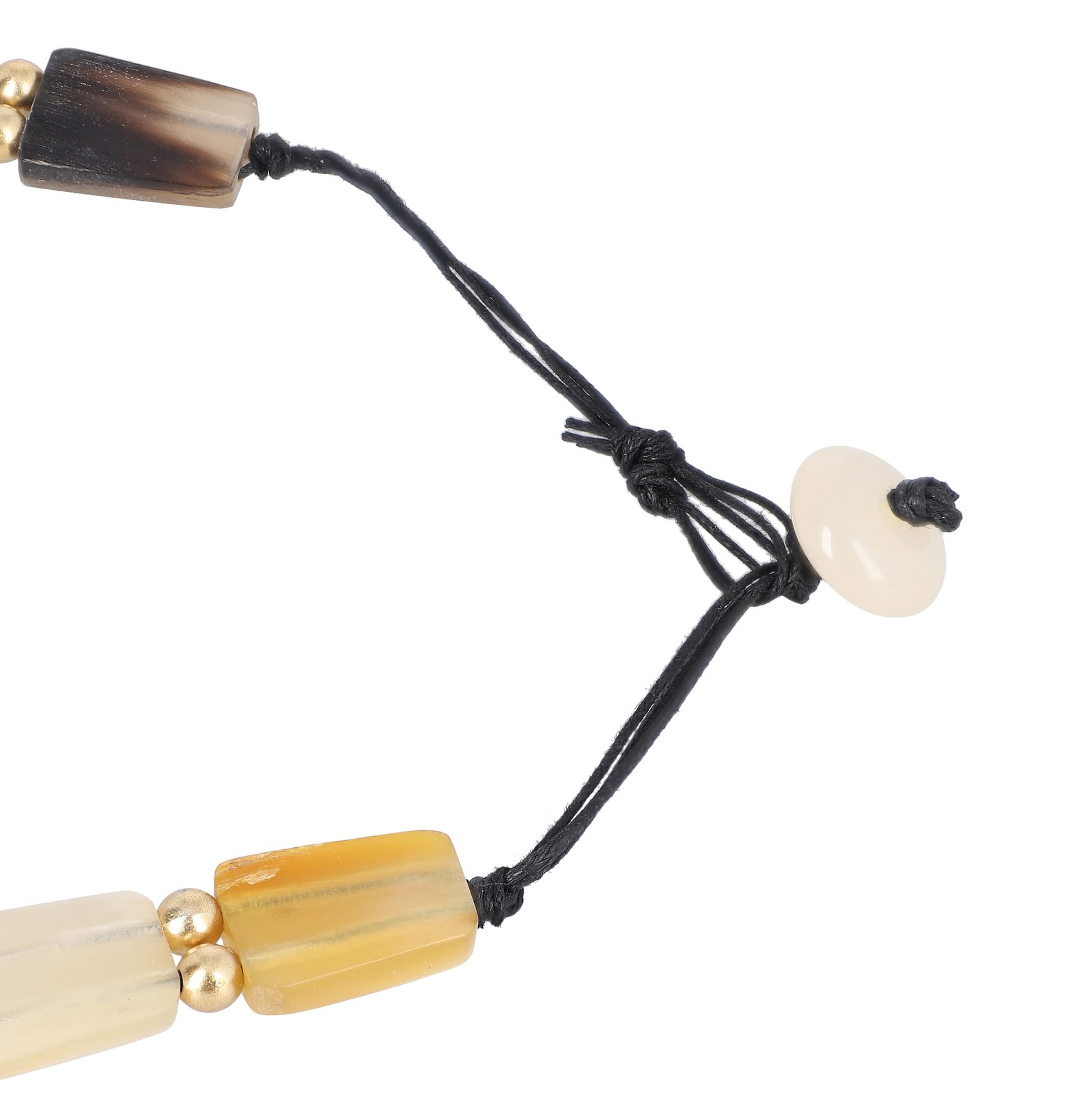 Buffalo Horn Trapezoid, Statement Piece, Cotton Cord Goldtone Necklace 20 In