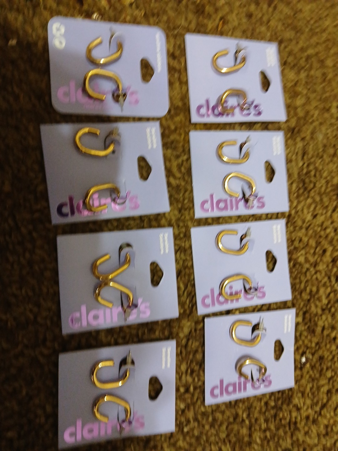 Bulk Lot Of (8)Pair Claire’s Gold Plated J-Hoop Earrings MSRP/Lot $48!
