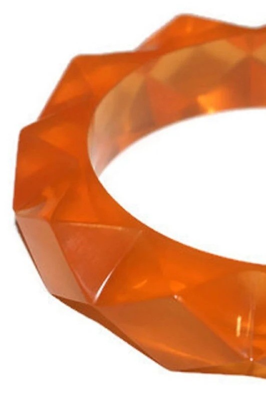 Handmade Orange Resin Bangle Pyramid Design Bracelet Geometric Statement Jewelry