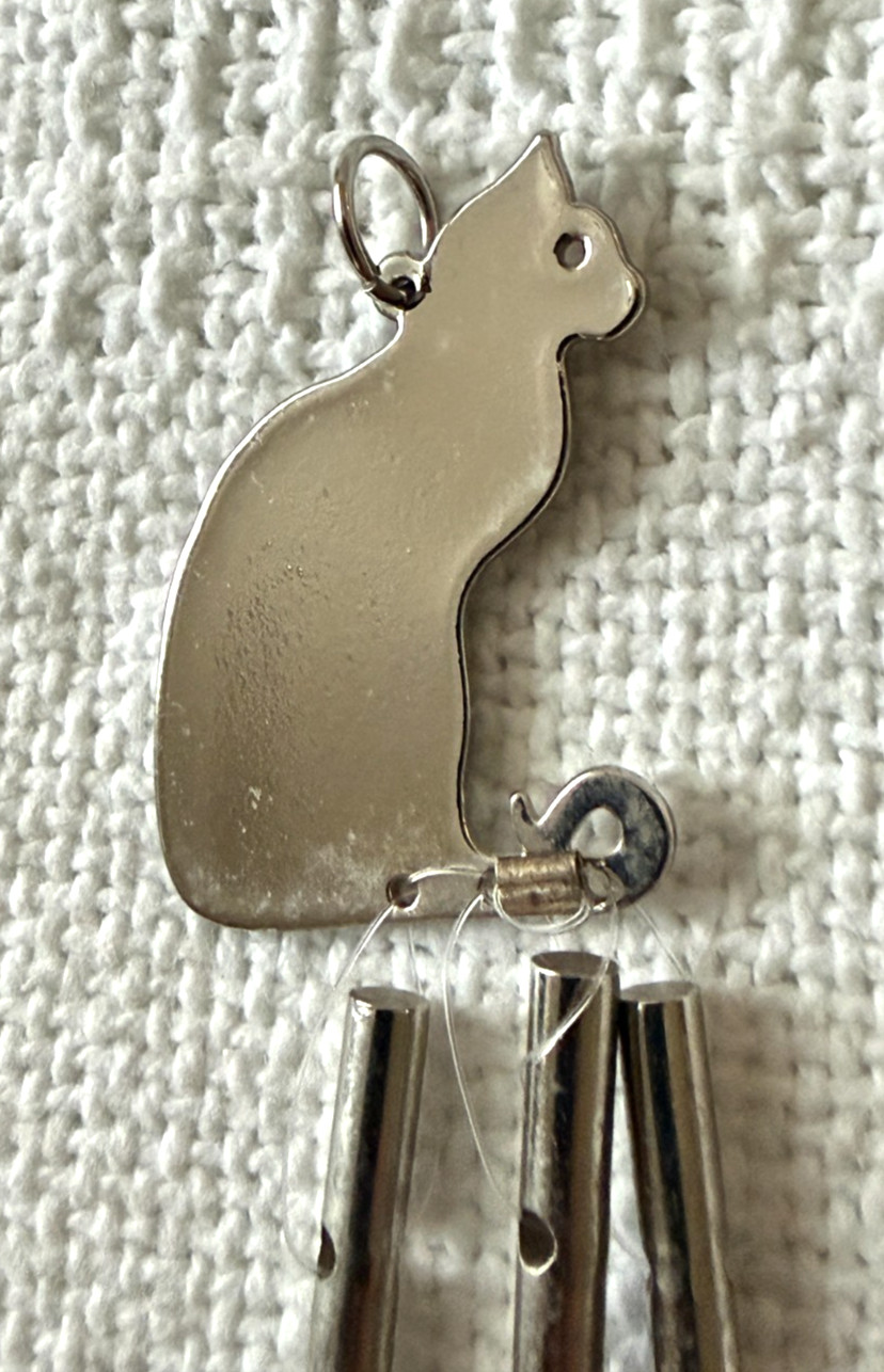 Cat Windchime Pendant Silver Tone 3″