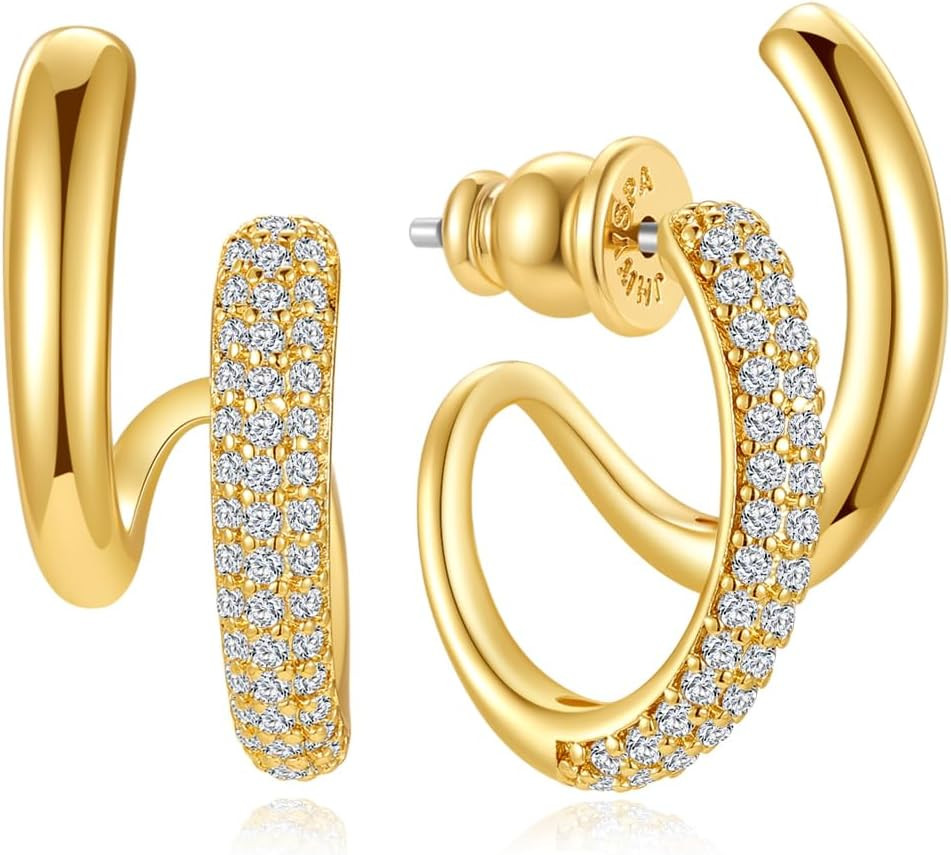 14K Gold Plated Hoop Earrings for Women | Statement Huggie Earrings Trendy Jewel