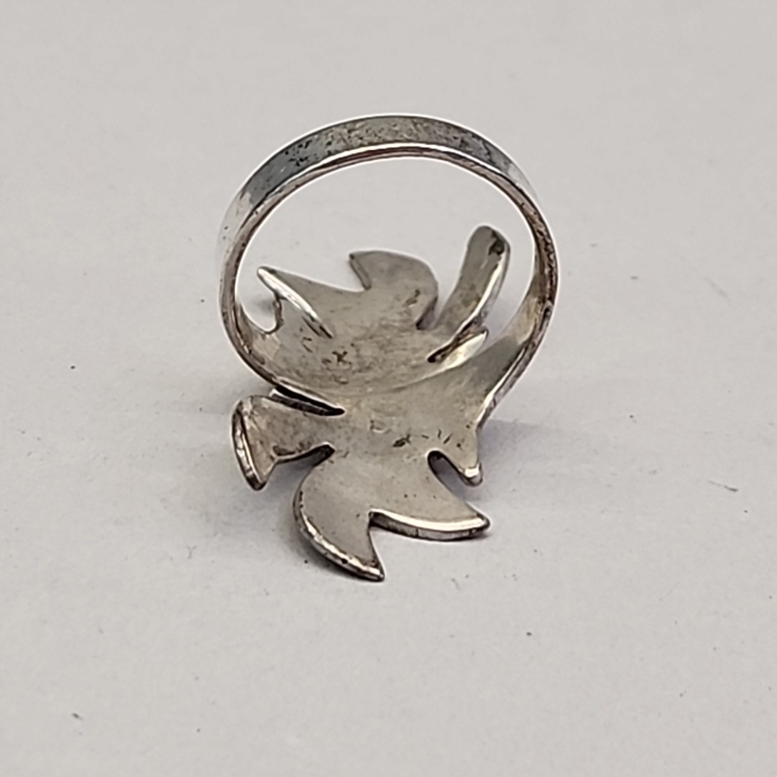 Mexican Abalone Ring 925 Sterling Silver Carved Taxco Chicken Feet Signed 7