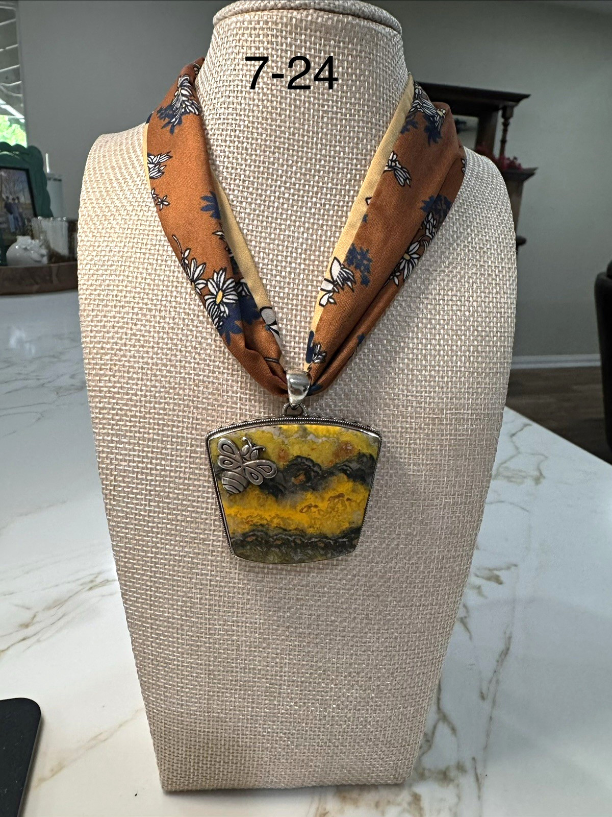 Anna King Signed 925 Sterling Silver Trapezoid Pendant Necklace Fabric Cord