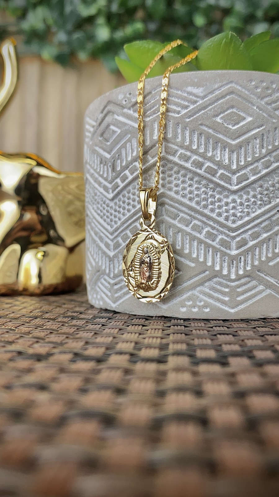 Virgen de Guadalupe Necklace Tri Color Snail Chain 20″ for Womens Girls Gifts