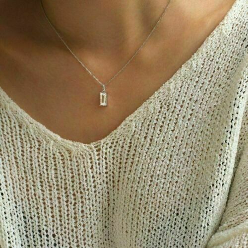 14k White Gold Plated Silver 2Ct Simulated Necklace Pendant Unisex 18”