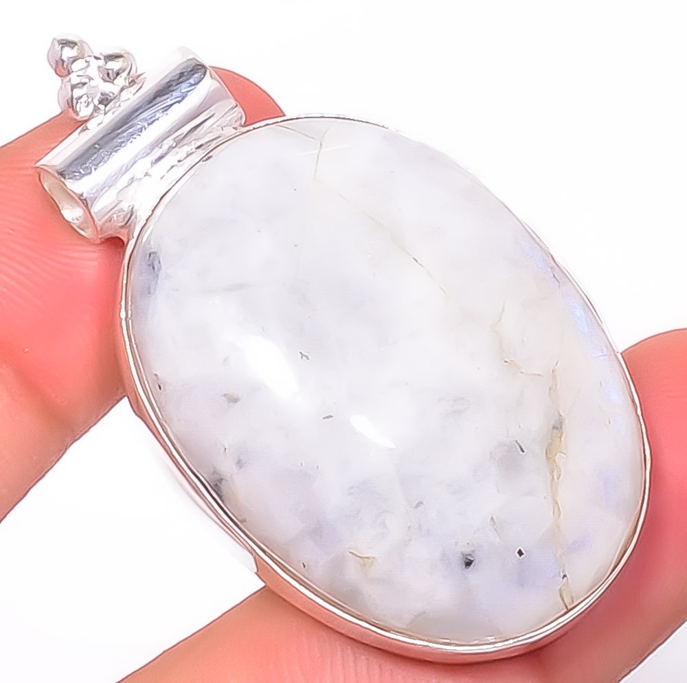 Natural Moonstone – Shri Lanka Gemstone 925 Silver Plated Pendant 1.95″ P785-1