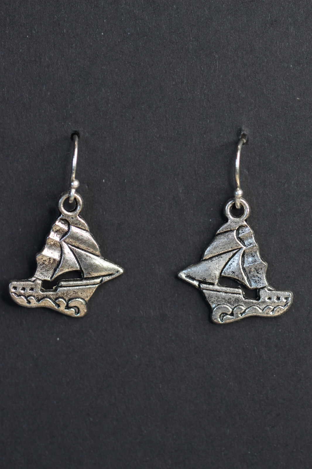 Sail boat Charm Earrings 925 sterling silver hooks pewter Charms 1″ Pirate Ship