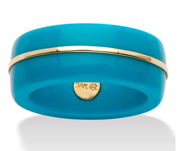 ROUND VIENNESE TURQUOISE 14K YELLOW GOLD BAND RING SIZE 6 7 8 9 10