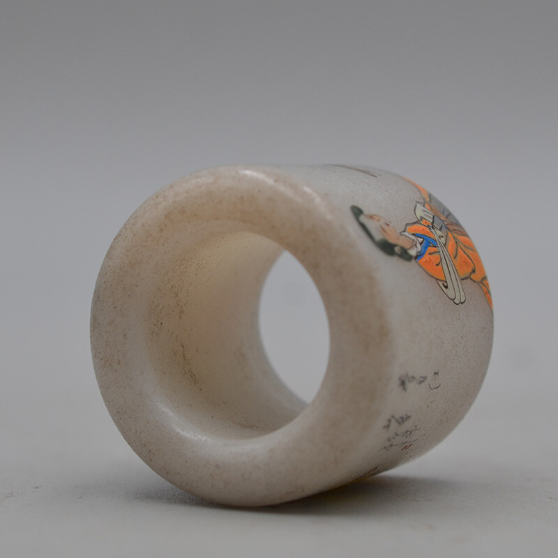 1.58 Inch Chinese Collection Exquisite Carving White Jade Personage Ring