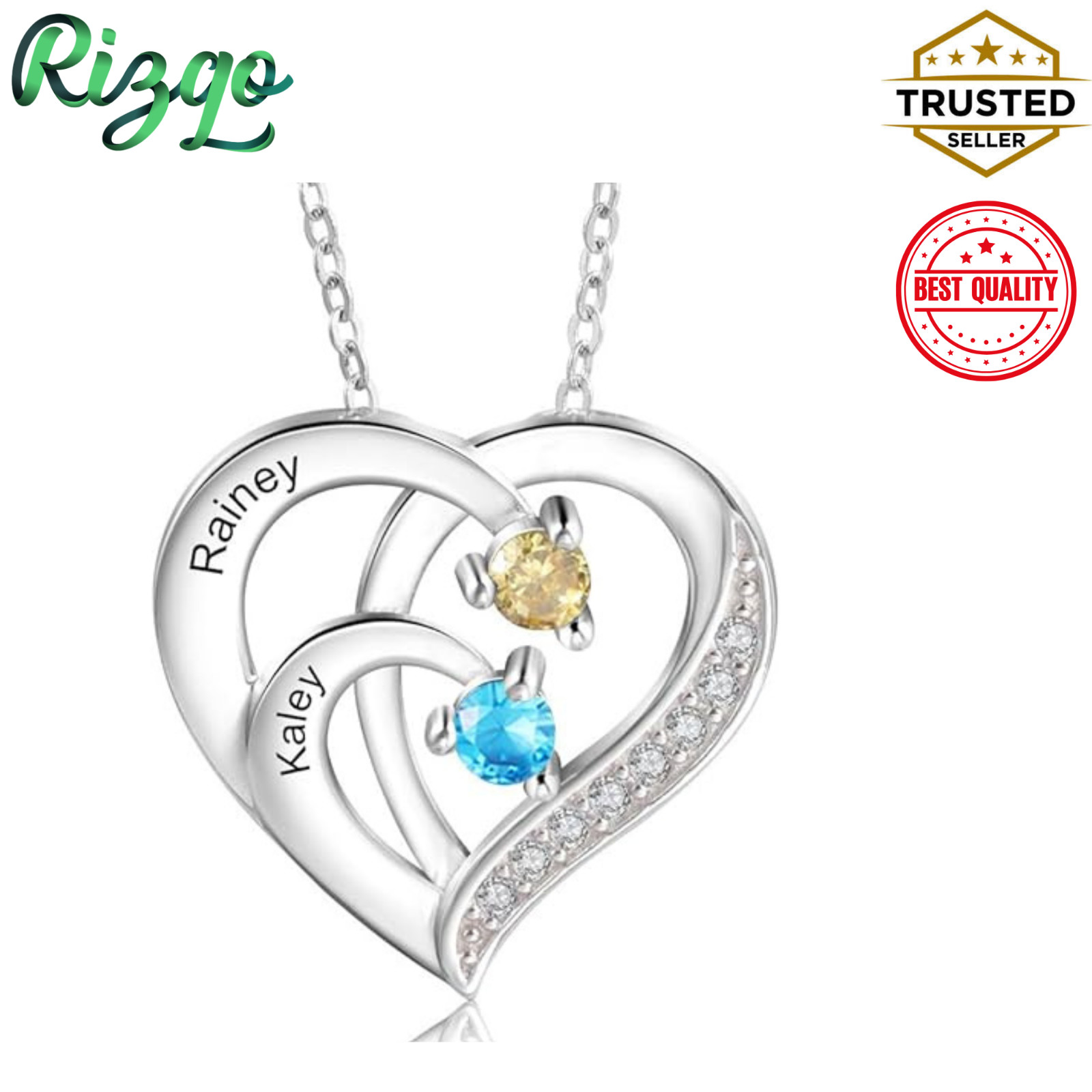 Personalized Heart 2/3/4 Names Birthstone Necklace For Mom or Grandma gifts lov