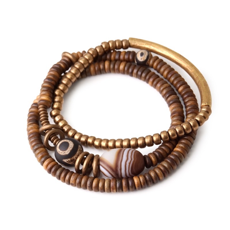 Unisex Copper Beads Wooden Bracelet Vintage Literary Style Handmade Jewelry Gift