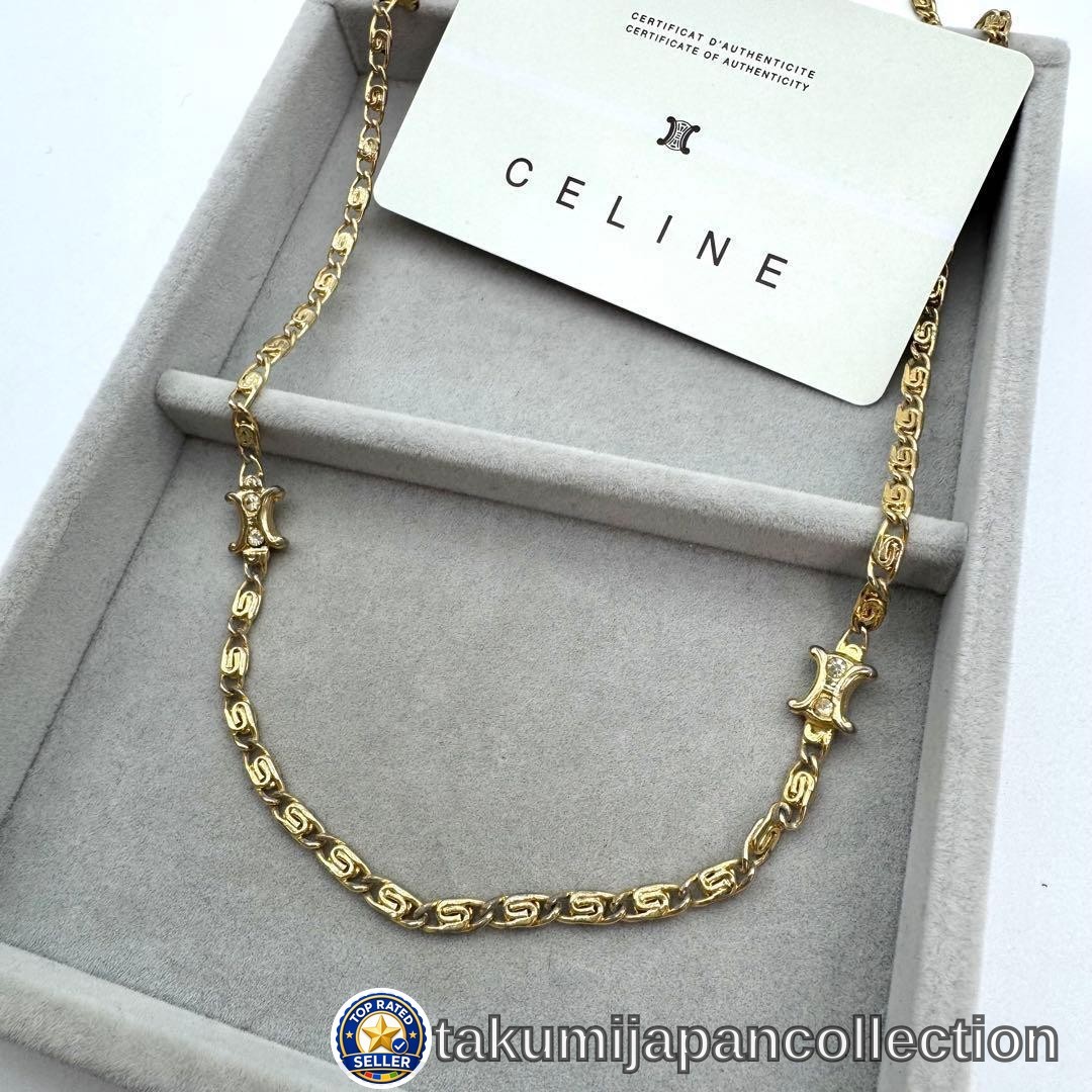 CELINE Triomphe Long Chain Necklace Gold #M-46