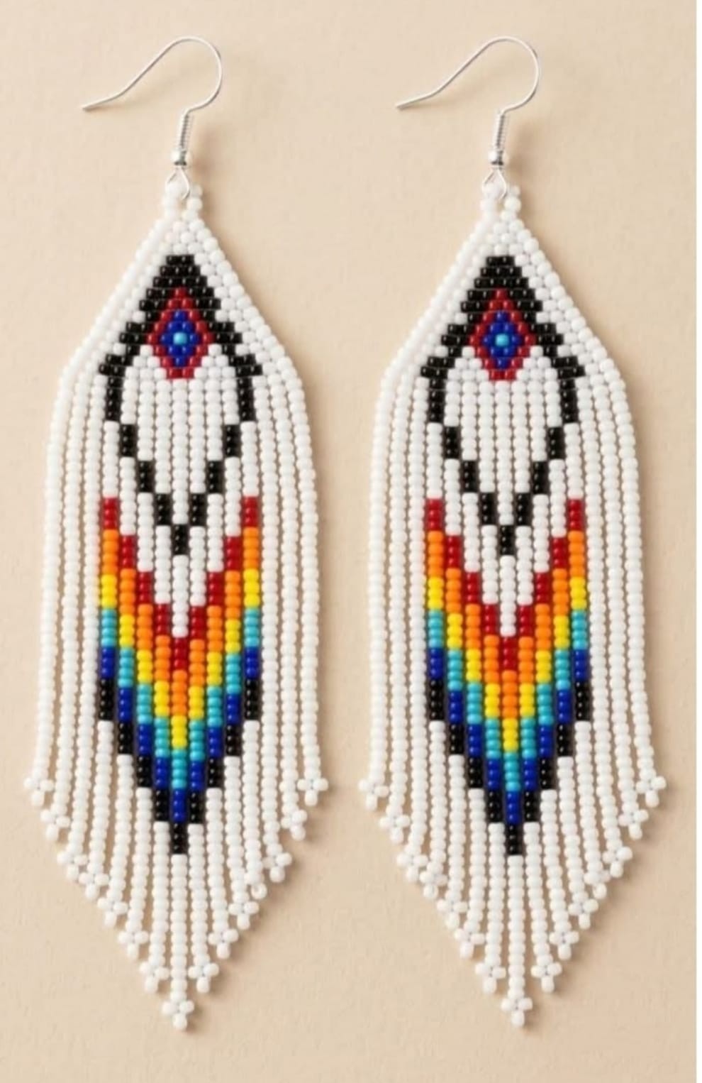 Beautiful Tribal Earrings Native Large Boho American Seed Beads Handmade Earring
