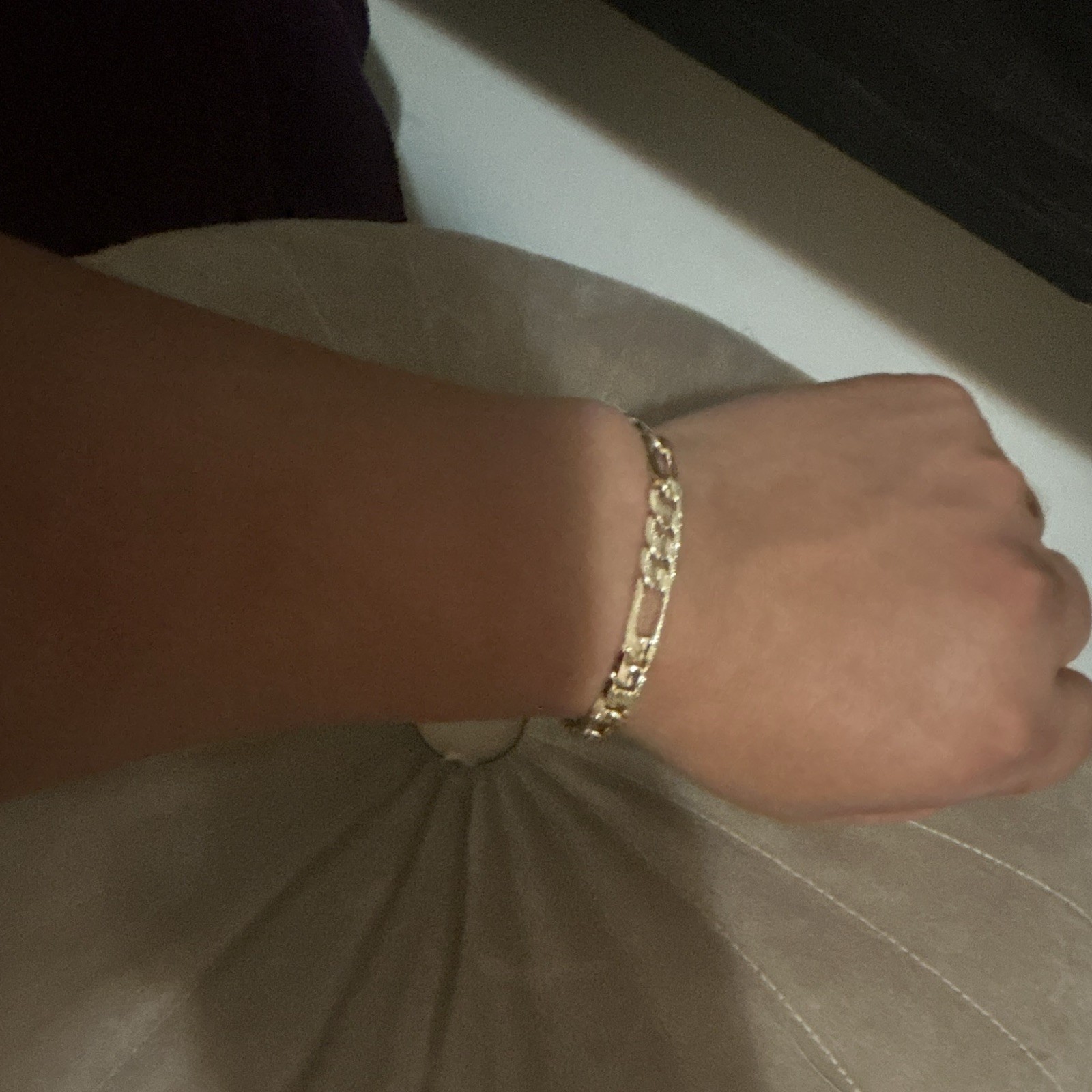 Gold Tone Figaro Chain Link Bracelet with Lobster Clasp Closure