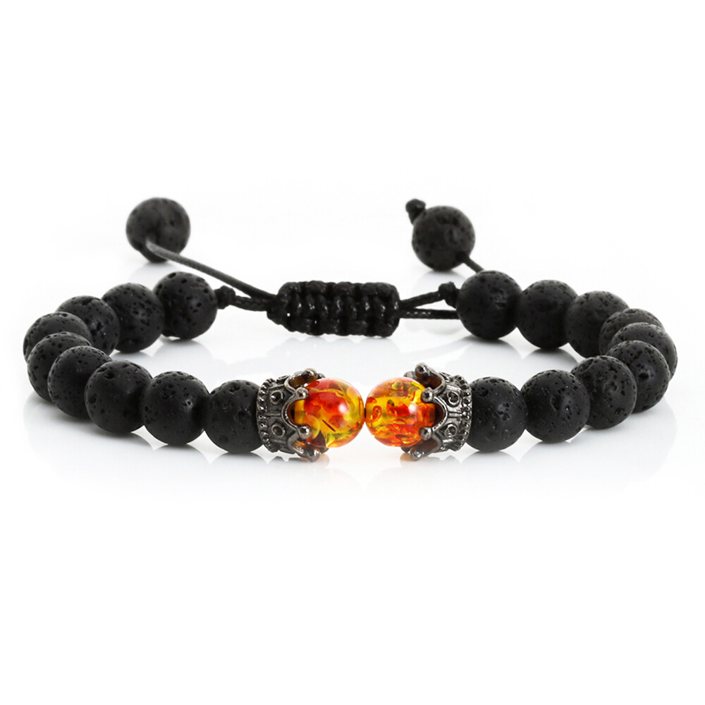 Black Lava Stone Crown Charm Tiger Eye Beads Braided Bracelet For Men Women Gift
