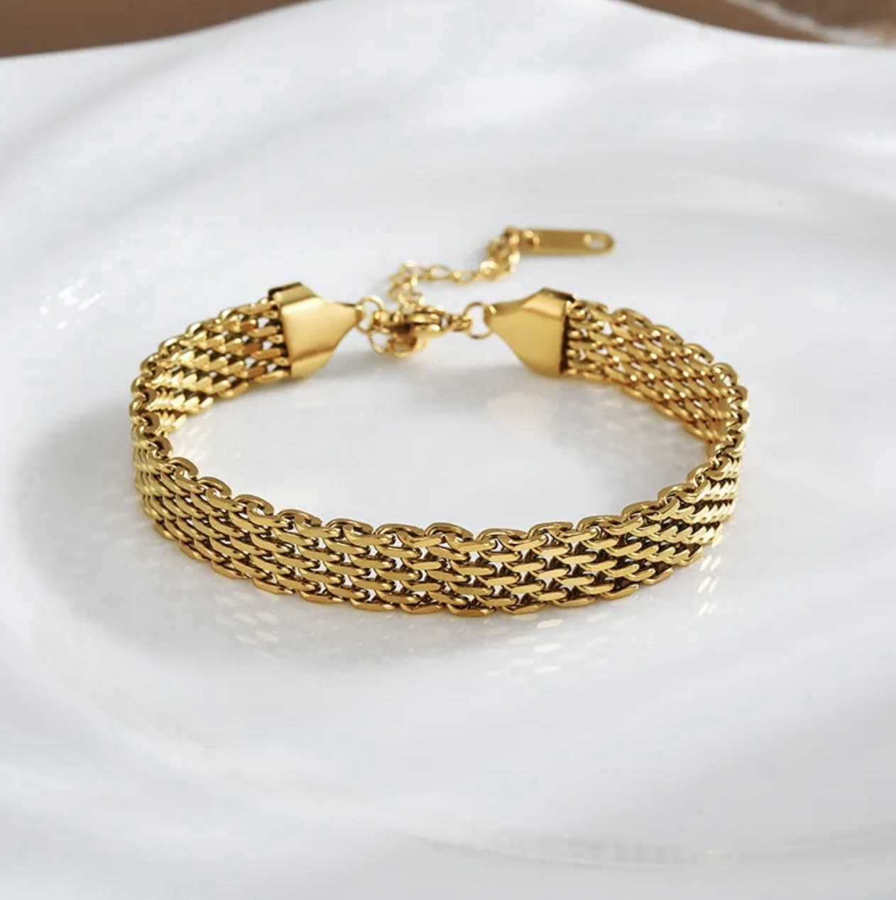 18K Gold PVD Plated Multi Chain Bracelet | 15cm + 5cm Extension | 8mm Wide Band