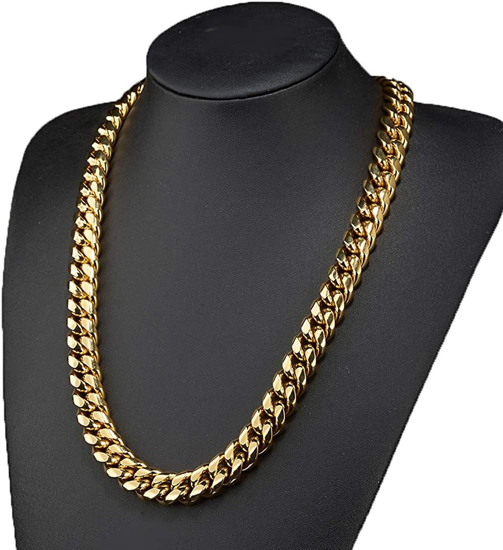 6-18mm Men’s 18K Gold Plated Stainless Steel Cuban Link Chain Necklace 7-40inch