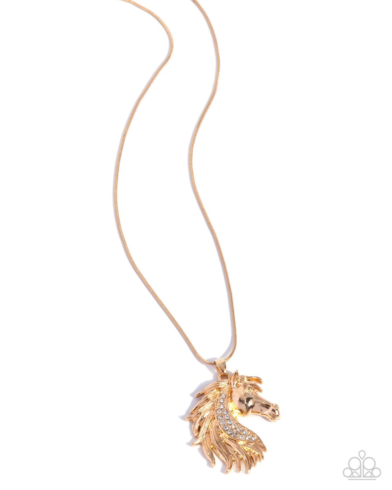 Paparazzi Stallion Swing – Gold – Textured Stallion Head – Rhinestones – Neckla