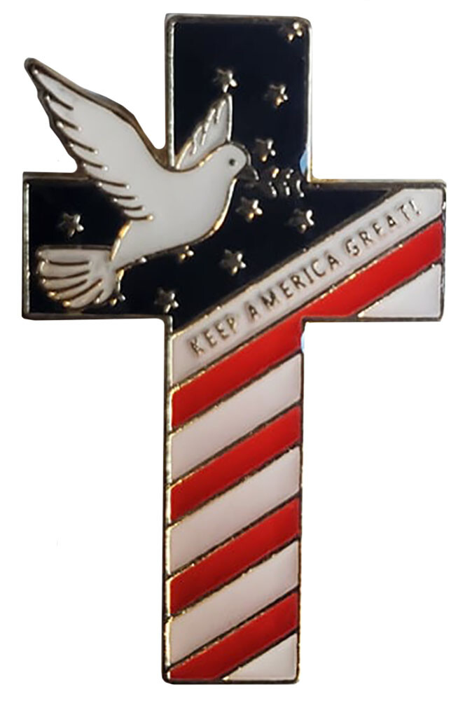 KEEP AMERICA GREAT CROSS WITH DOVE USA FLAG CHRISTIAN LAPEL PIN