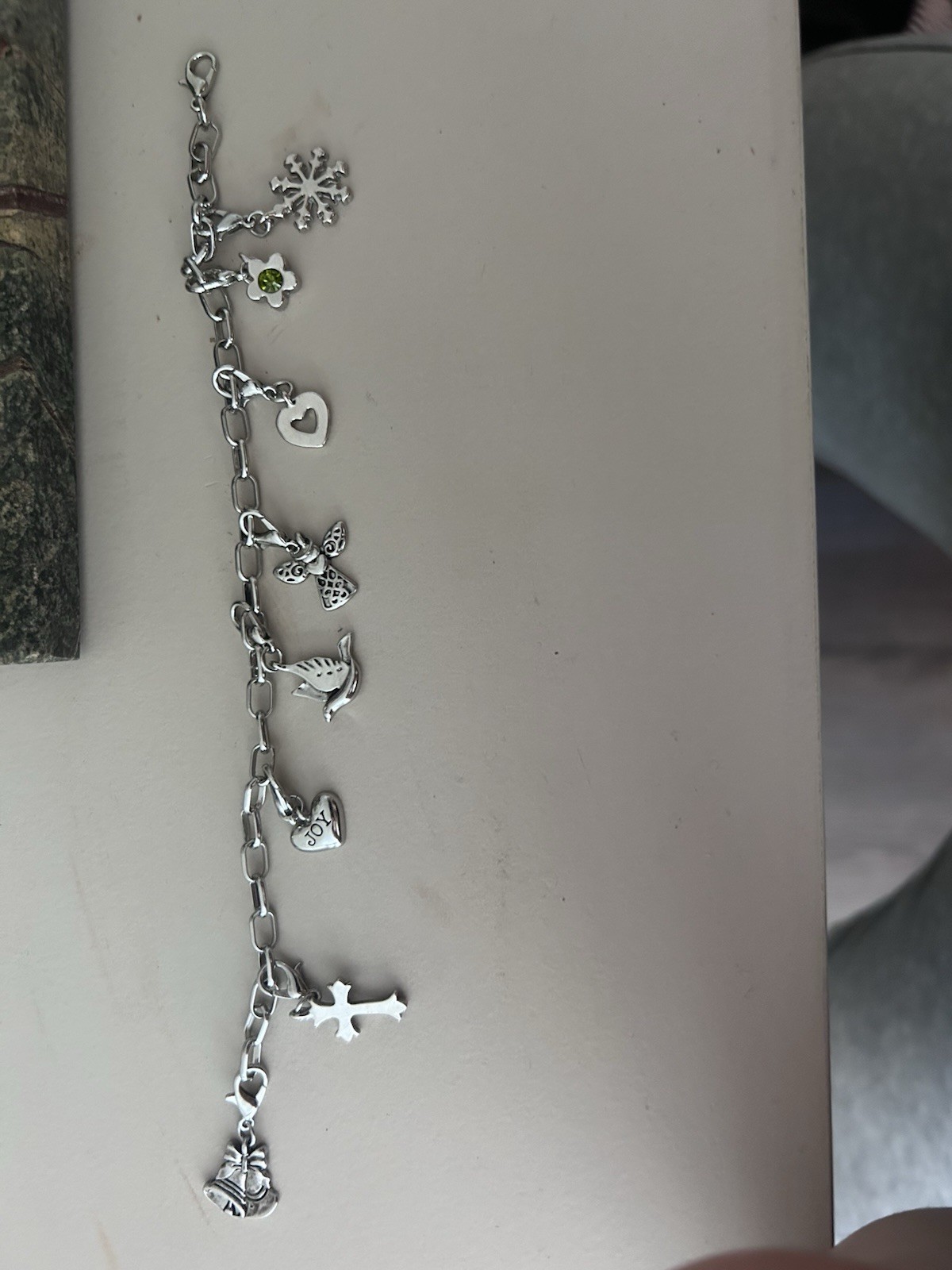 Silver Tone Oval Link Charm Chain Bracelet Dangle Charms Lobster Clasp