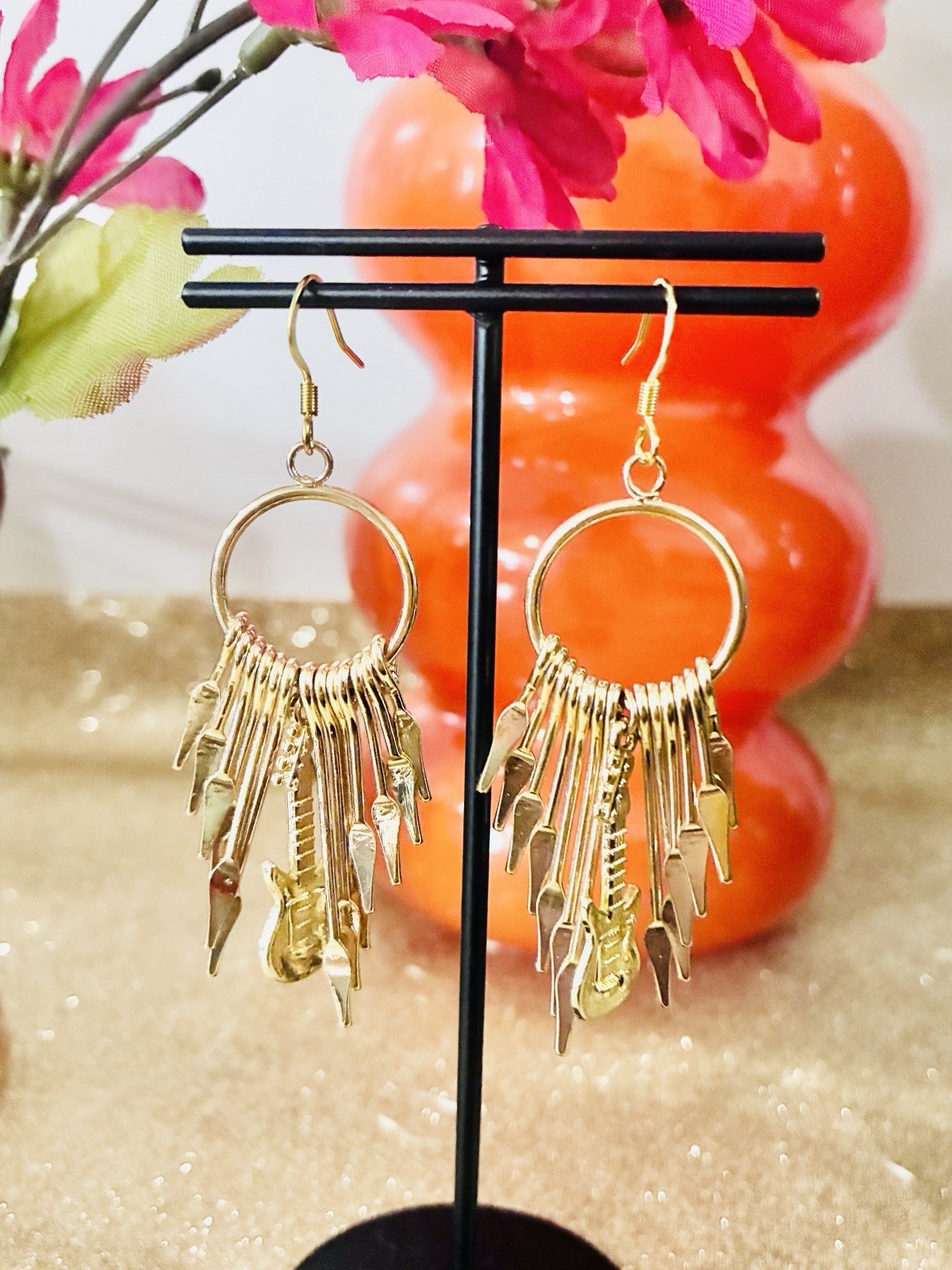 Guitar Fringe , Music, Earrings, Crystal Drop, Charm, High Quality, Musician
