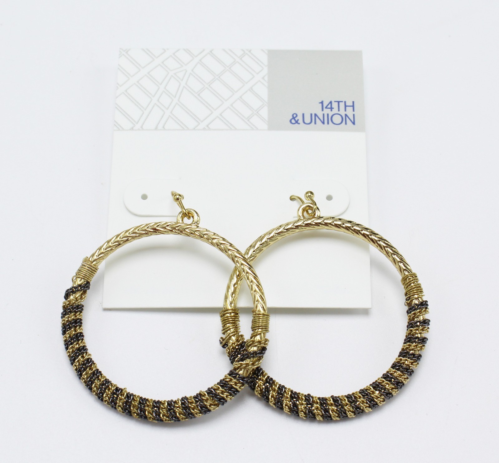 New Pair of Fancy Gold & Hematite Tone Textured Earrings by 14th & Union #E1086