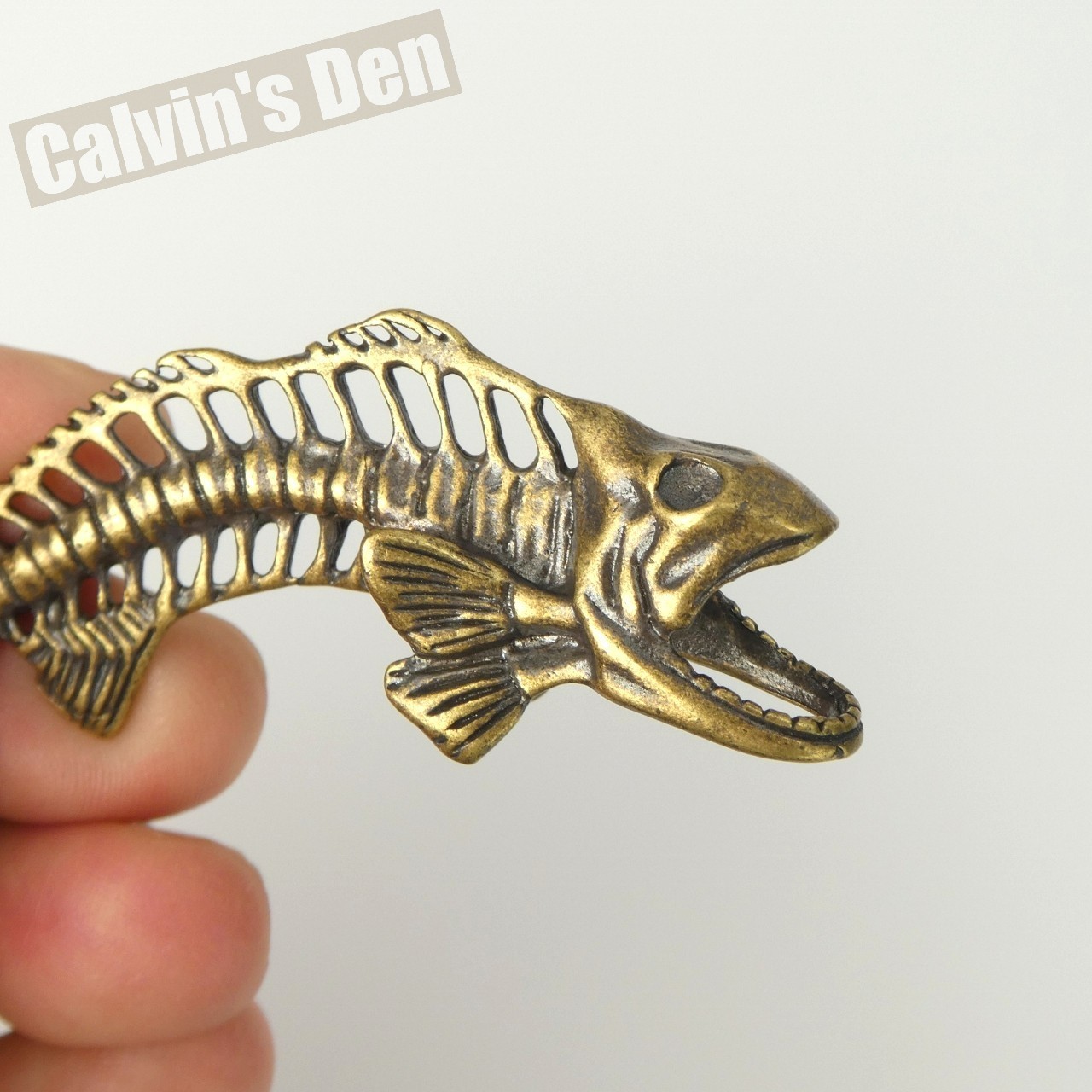 Solid Brass Fish Skeleton Fossil Style Pendant Punk Fun Gift