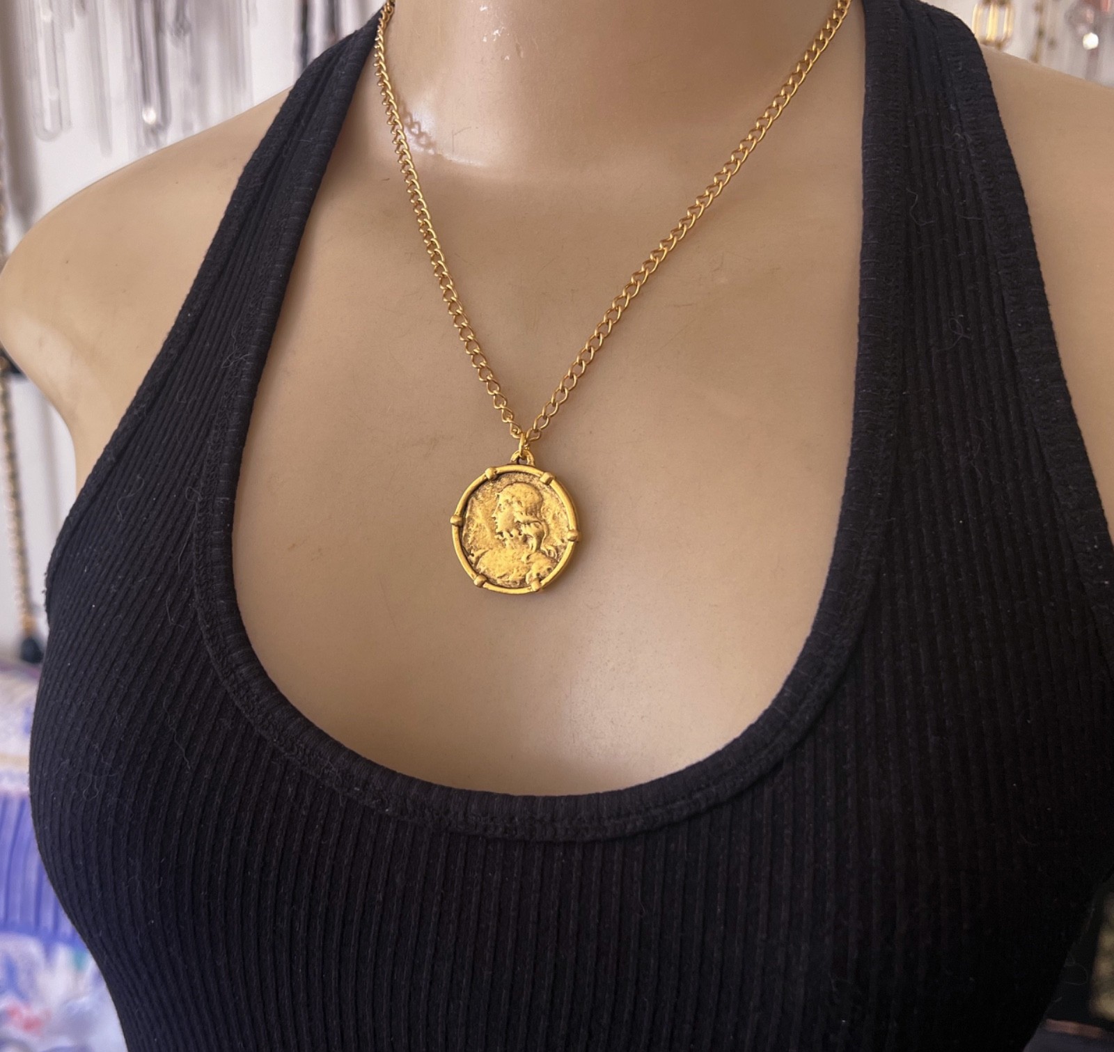 Joan of Arc Necklace Religious Medal Pendant Antique Design Talisman