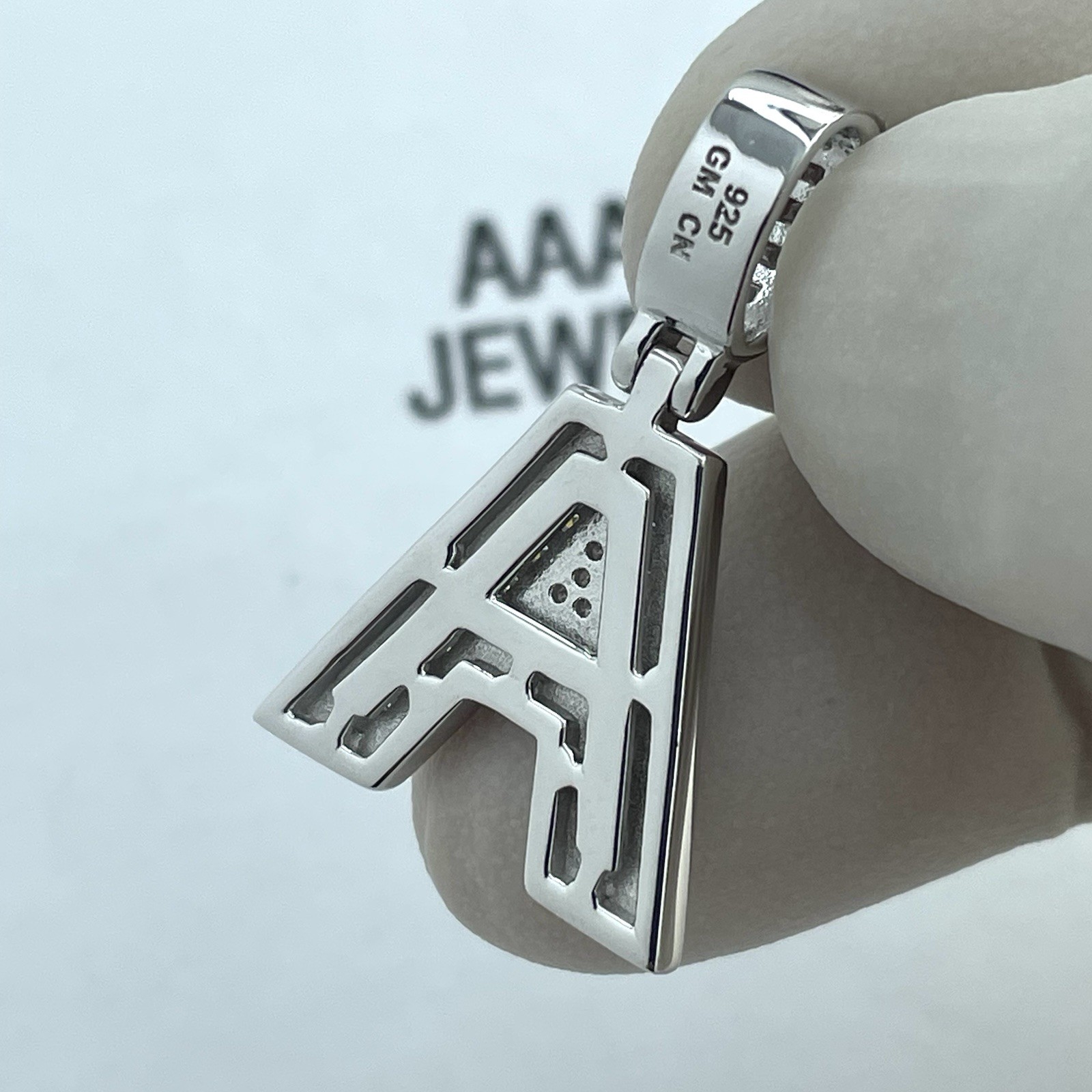 REAL 925 SOLID STERLING SILVER INITIAL LETTER “ A “ BAGUETTE PENDANT