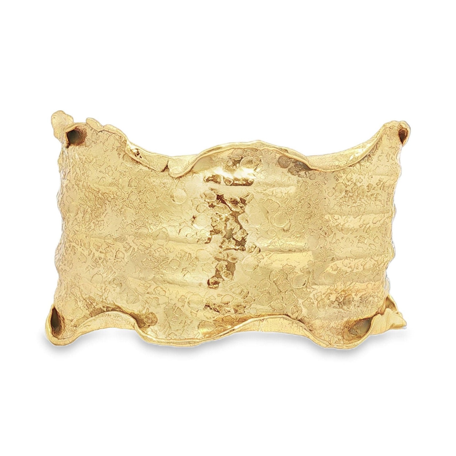 24K Gold Overlay Cuff Copper Base Torn Edge Crinkled Design Statement