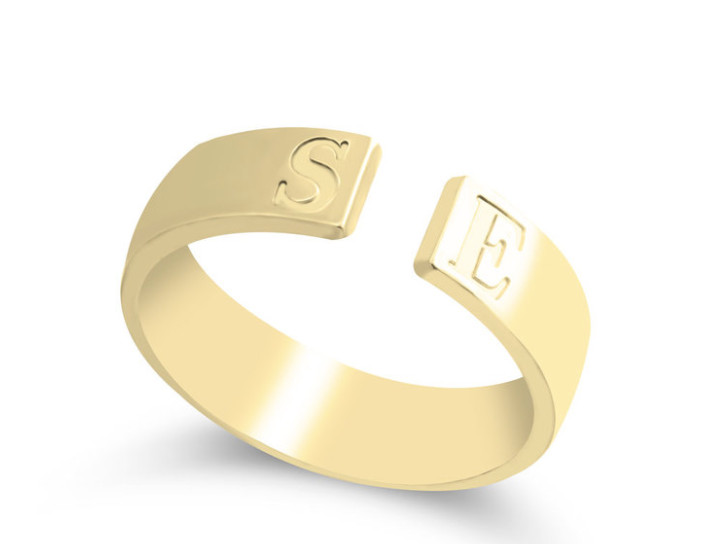 OPEN RING WITH INITIALS: STERLING SILVER, 24K GOLD, ROSE GOLD