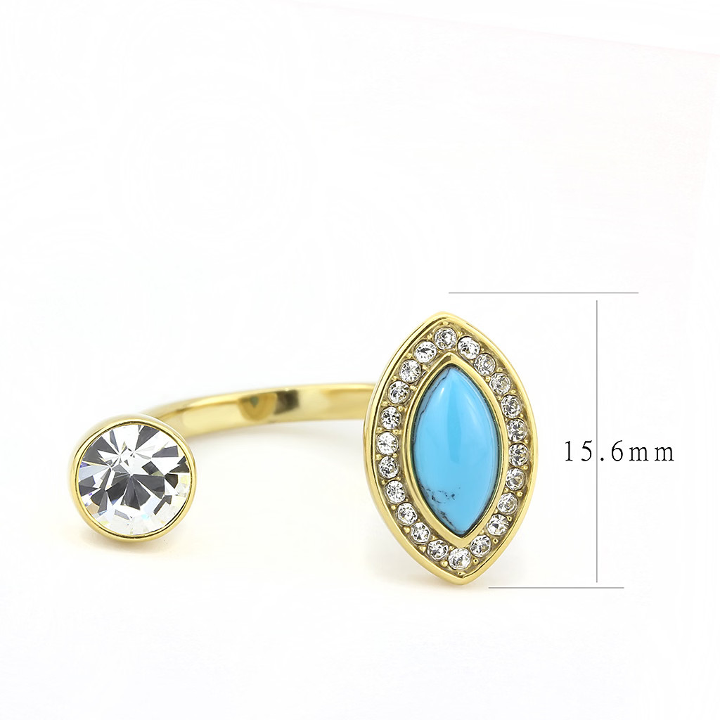 TK3592 – IP Gold(Ion Plating) Stainless Steel Ring with Synthetic Turquoise in T