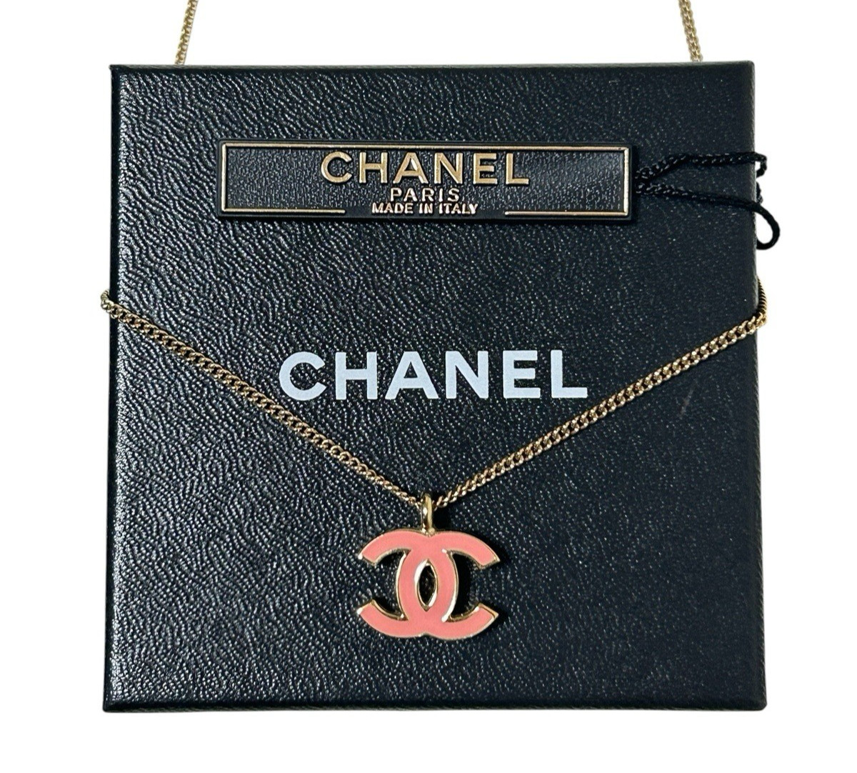 Authentic Chanel Pendant Necklace 01A Pink CC Coco Mark With Box From Japan