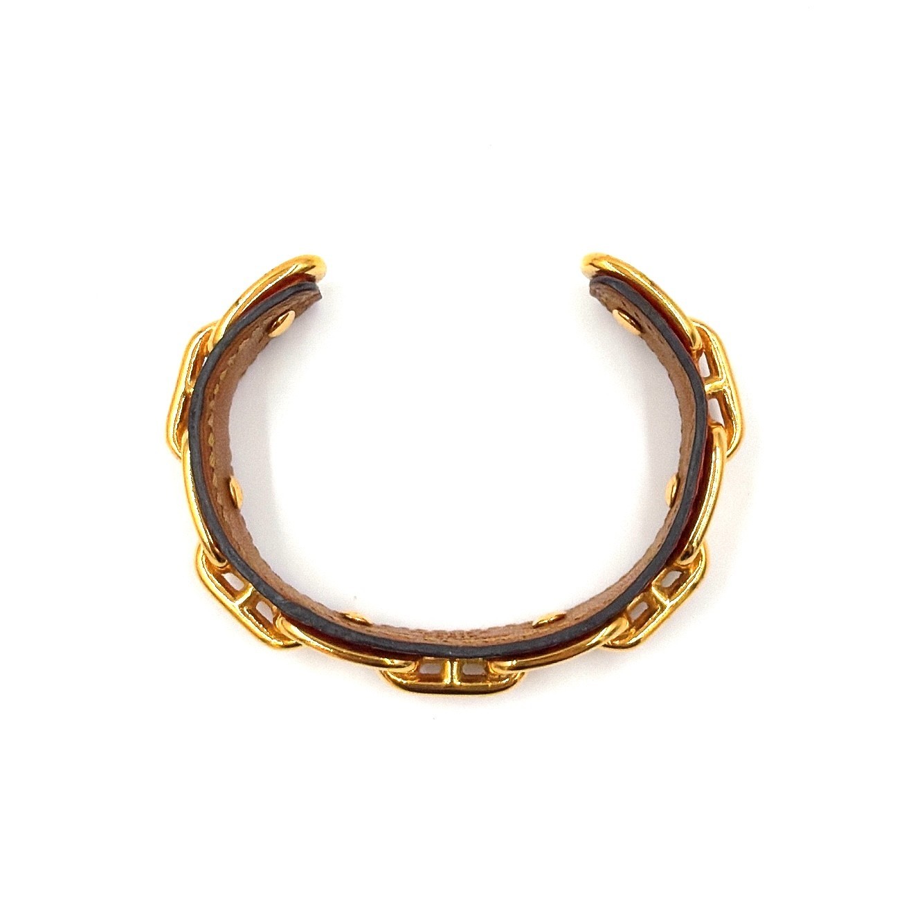 Hermes Chaine d’Ancre Cuff Bangle Lizard Leather Red Gold Chain Link Box Auth