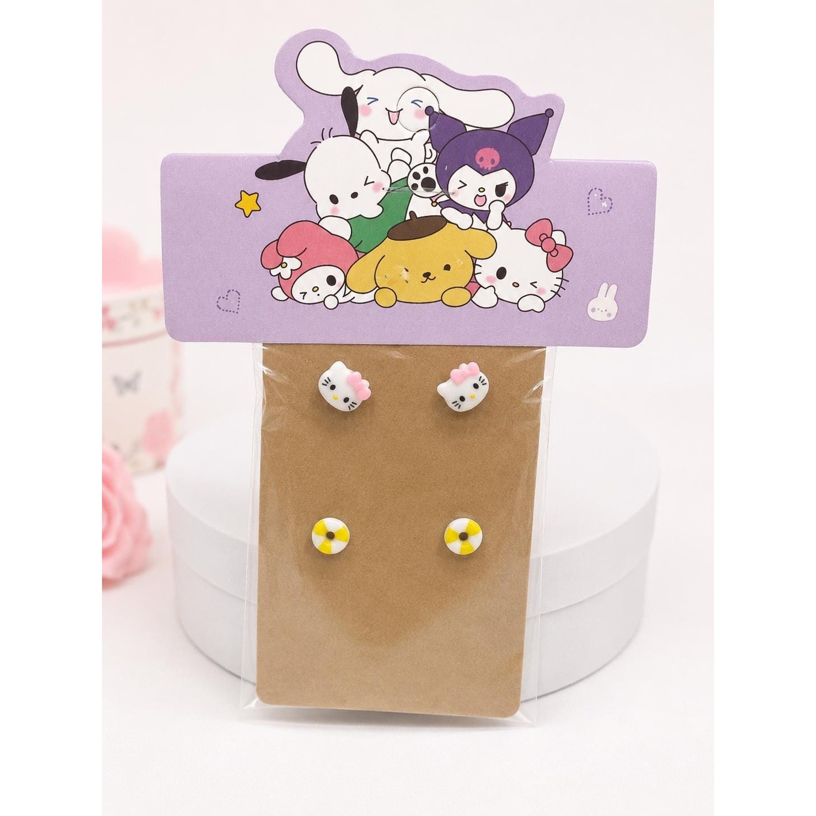 Summer Earrings Set | Hello Kitty Face & Life Preserver Stud Earrings 2 Pair Set