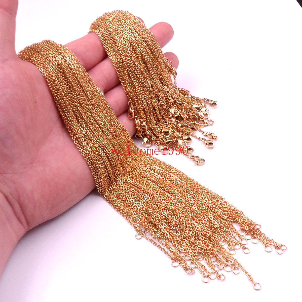 Lot 100pc Gold Stainless Steel Tiny flat soldered Chain Necklace 2mm 45cm (18”)