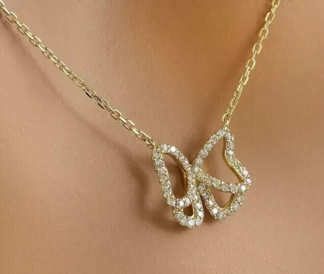 14K Yellow Gold Finish Simulated 1Ct Round Cut Diamond Women Fancy Chain Pendant