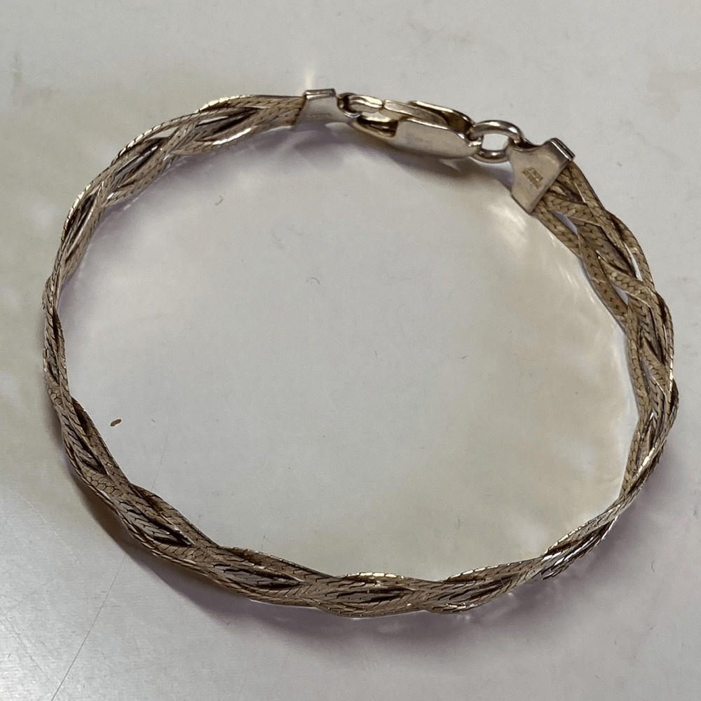 Milor Gold Filled & 925 Silver Vintage Tri-Colored Braided Bracelet 7.5″ Italian