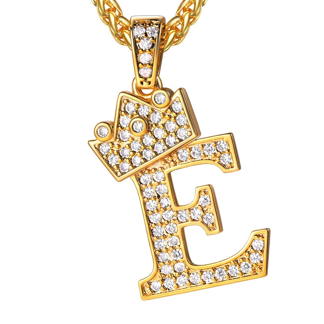 Bling CZ E Letter Pendant Necklace Men Women 18K Gold Plated Initial Name Jew…
