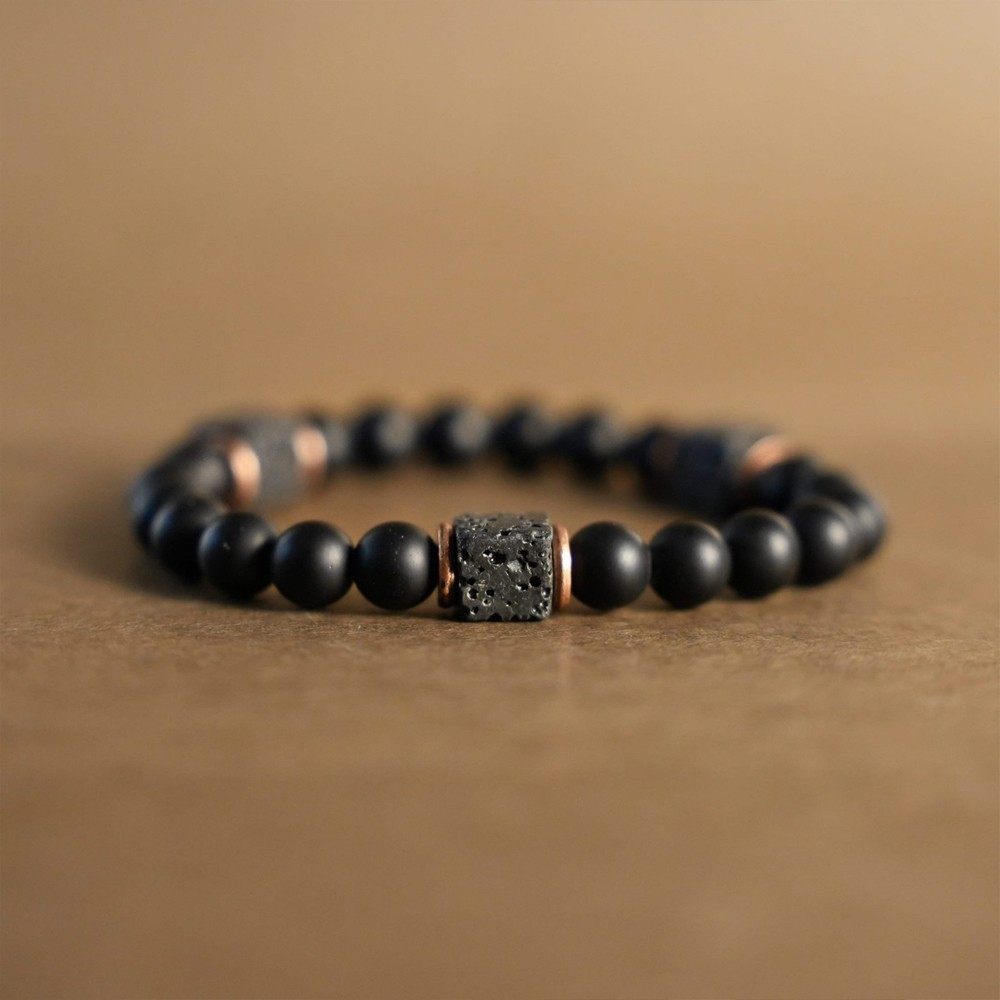 Natural Black Onyx Lava Bracelet 8mm Black Crystal Gemstone Beaded Mens Bracelet