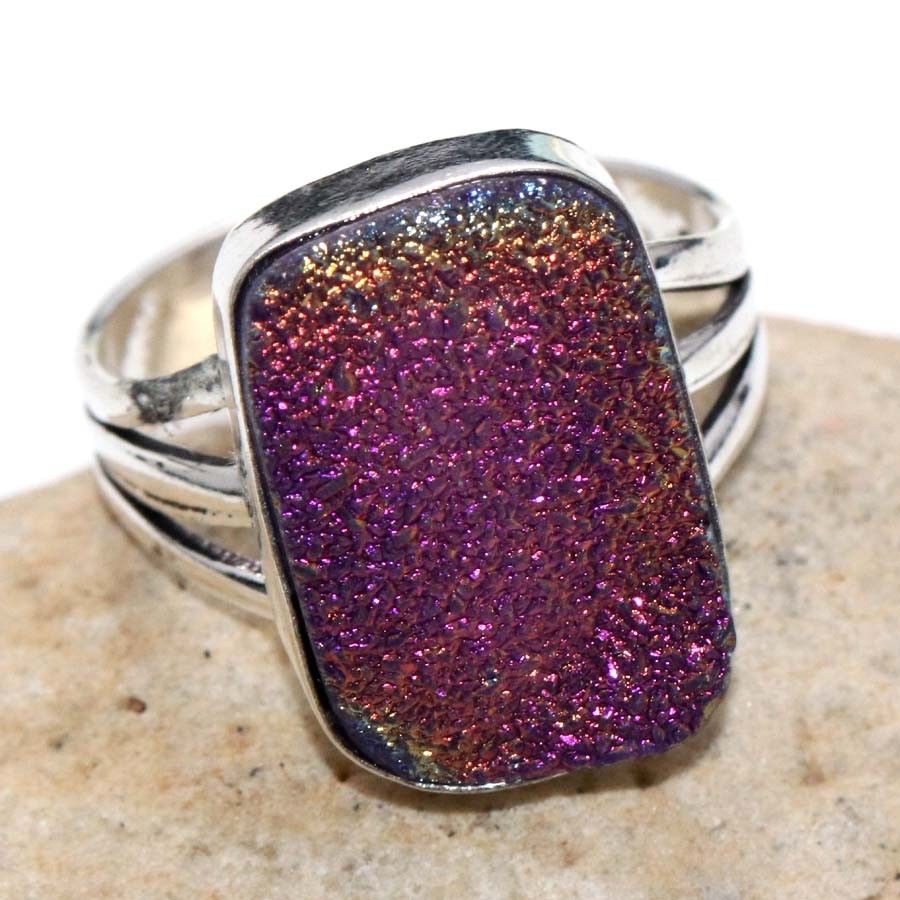 925 Silver Plated Classy Titanium Druzy Ring US 7 Trending Gift Trendy GW