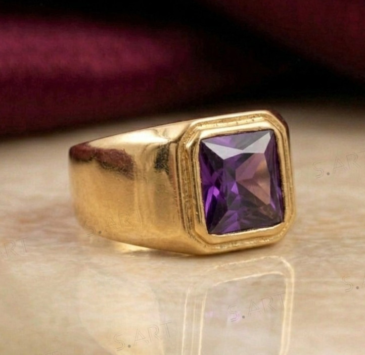 Amethyst Princess Cut With 14K Solid Gold Ring For Men’s